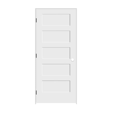 Codel Doors 24" x 80" x 1-3/8" Primed 5-Panel Equal Panel Interior Shaker 7-1/4" RH Prehung Door w/Black Hinges 2068pri8405RH1D714